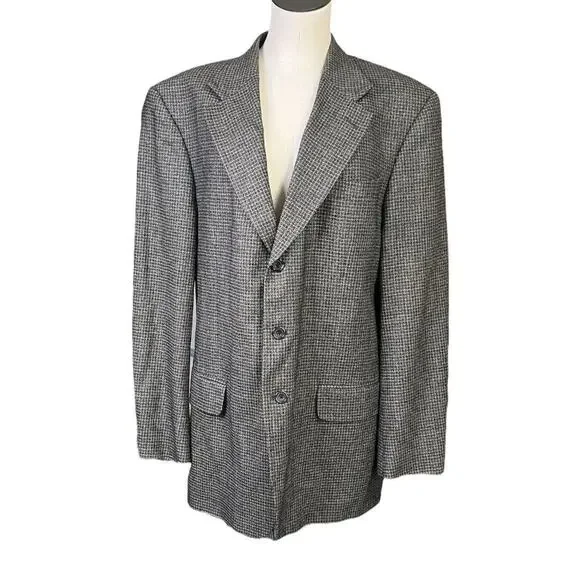Oscar De La Renta Menswear Silk and Wool Blend Tweed Print Blazer 3 Button 42L